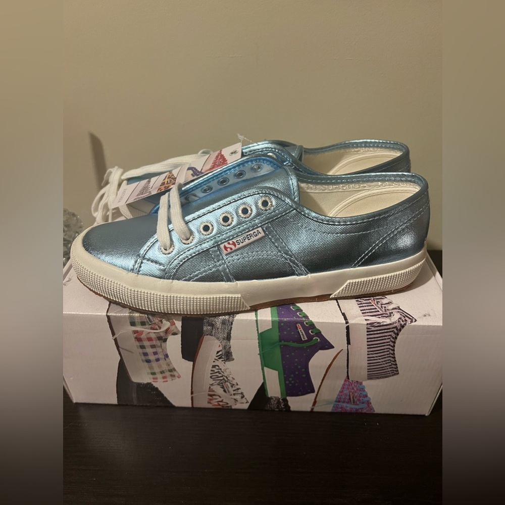 Superga size women’s 9.5 light blue metallic shoe NWT Italian euro size 41
